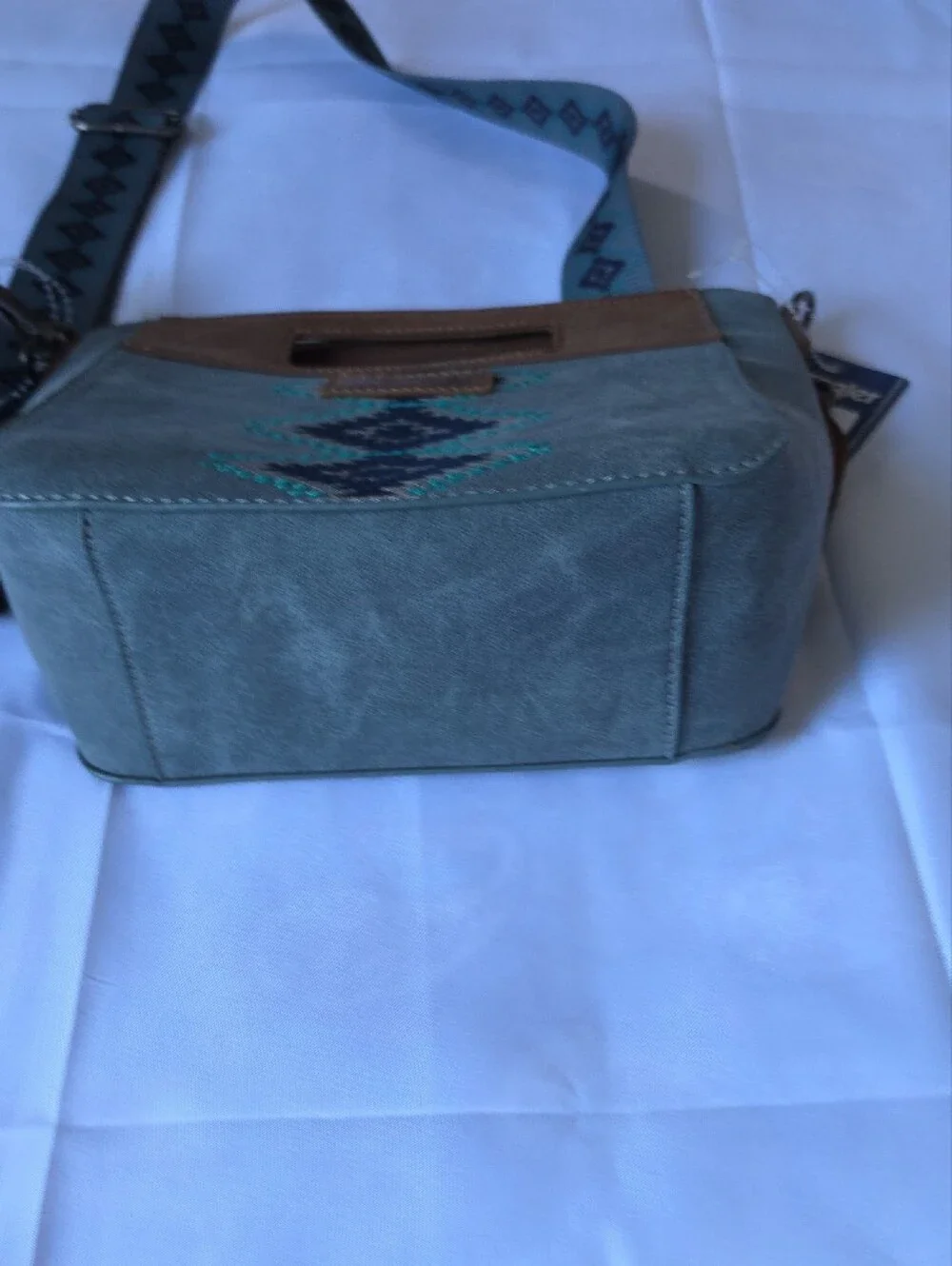Wrangler Teal & Brown Messenger Crossbody with Patterned Strap
